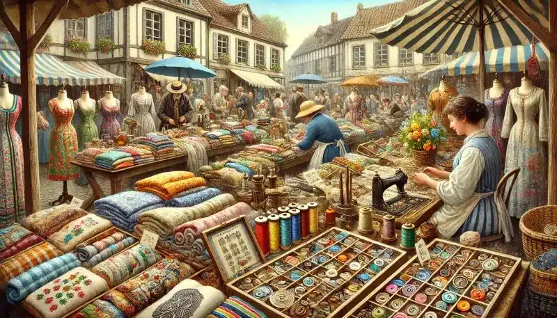 Illustration d'un marché aux puces aux tissus