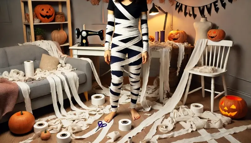 A mummy, with old sheets sewn into strips!